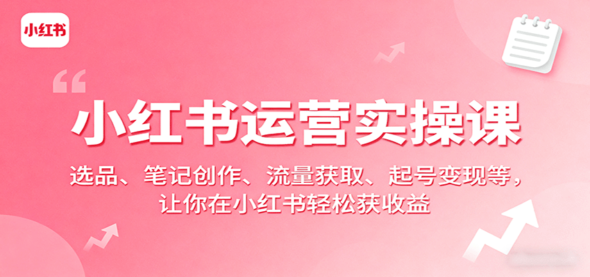 小红书运营实操课:选品、笔记创作、流量获取、起号变现等,让你在小红书轻松获收益-鼎誉项目网