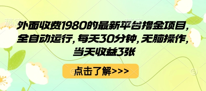 外面收费1980的最新平台撸金项目，全自动运行，每天30分钟，无脑操作，当天收益3张【揭秘】-鼎誉项目网