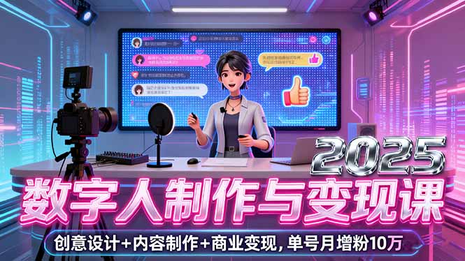 2025数字人制作与变现课，创意设计+内容制作+商业变现，单号月增粉10万+-鼎誉项目网