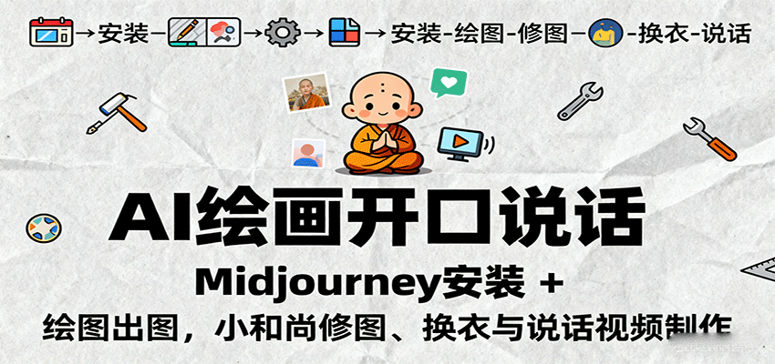 AI绘画开口说话,Midjourney安装 + 绘图出图,小和尚修图、换衣与说话视频制作-鼎誉项目网