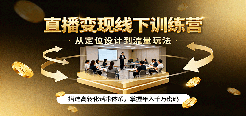直播变现线下训练营,从定位设计到流量玩法,搭建高转化话术体系,掌握年入千万密码-鼎誉项目网