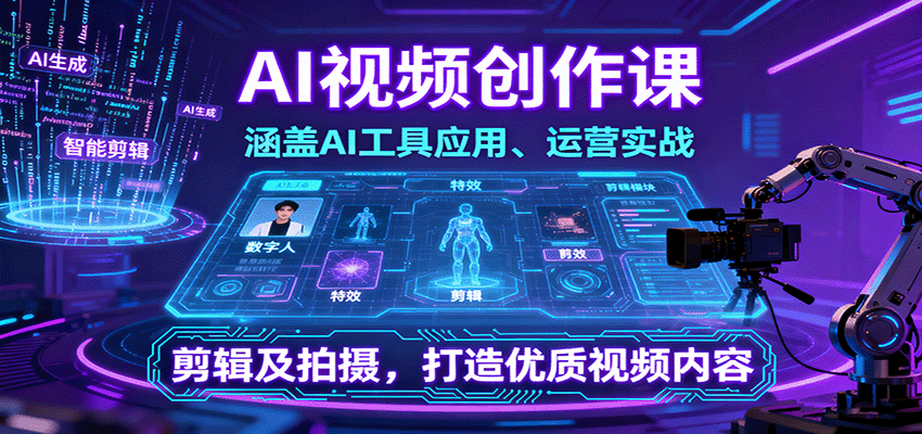 AI视频创作课,涵盖AI工具应用、运营实战、剪辑及拍摄,打造优质视频内容-鼎誉项目网