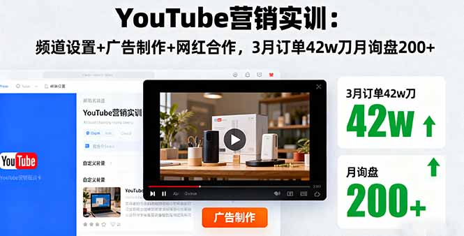 YouTube营销实训：频道设置+广告制作+网红合作，3月订单42w刀月询盘200+-鼎誉项目网