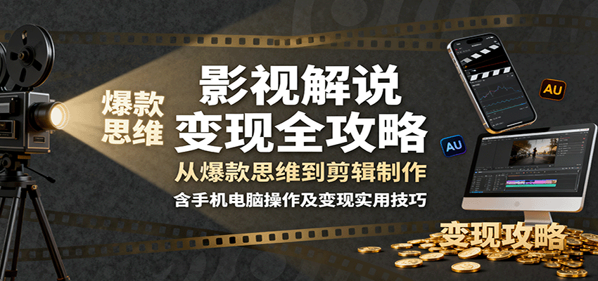 影视解说变现全攻略：从爆款思维到剪辑制作，含手机电脑操作及变现实用技巧-鼎誉项目网