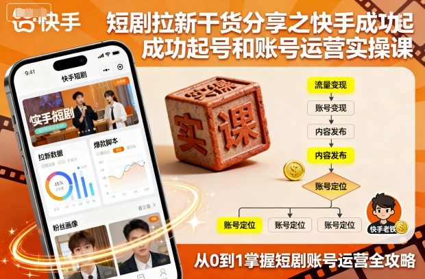 短剧拉新干货分享之快手成功起号和账号运营实操课-鼎誉项目网