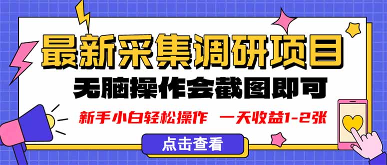 新版采集调研项目，截图上传即可，无脑操作，日收益1-2张-鼎誉项目网
