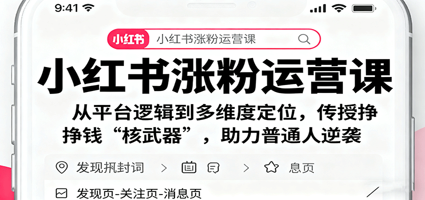 小红书涨粉运营课：从平台逻辑到多维度定位，传授挣钱 “核武器”，助力普通人逆袭-鼎誉项目网