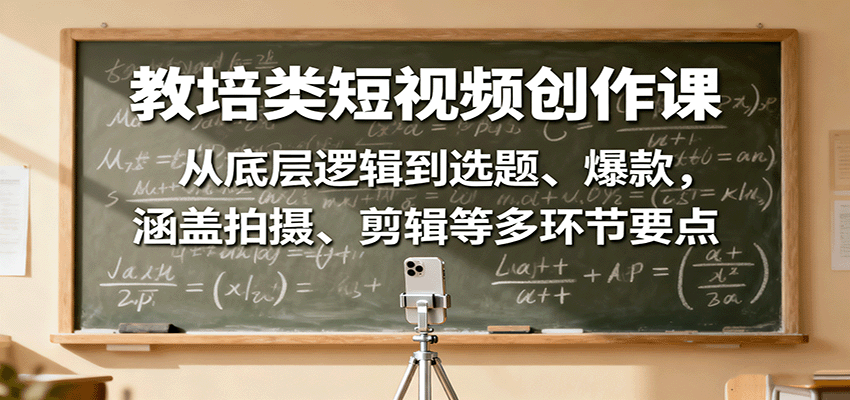 教培类短视频创作课：从底层逻辑到选题、爆款，涵盖拍摄、剪辑等多环节要点-鼎誉项目网