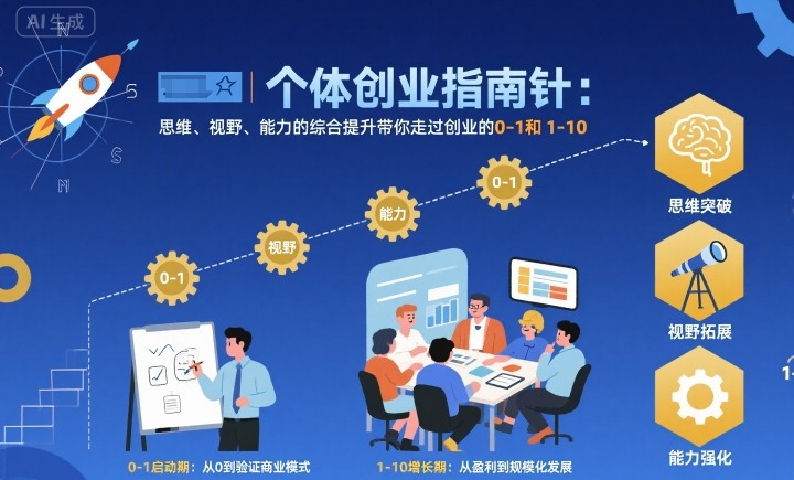 个体创业指南针，思维、视野、能力的综合提升带你走过创业的0-1和1-10【音频】-鼎誉项目网