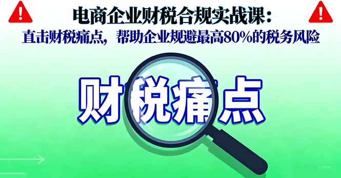 电商企业财税合规实战课，直击财税痛点，帮助企业规避最高80%的税务风险-鼎誉项目网