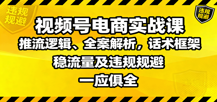 视频号电商实战课:推流逻辑、全案解析,话术框架,稳流量及违规规避等-鼎誉项目网