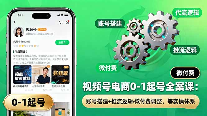 视频号电商0-1起号全案课：账号搭建+推流逻辑+微付费调整，等实操体系-鼎誉项目网
