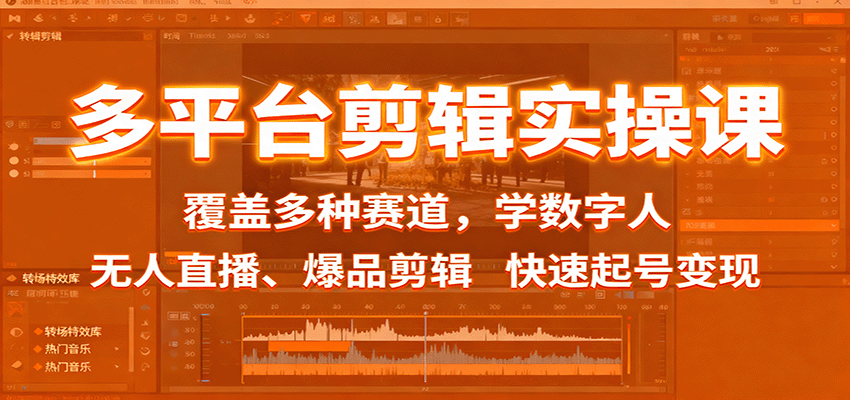 多平台剪辑实操课：覆盖多种赛道，学数字人、无人直播、爆品剪辑，快速起号变现-鼎誉项目网