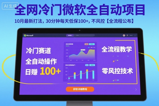 全网冷门微软全自动挂G项目，10月最新打法，30分钟每天低保100+，不风控【全流程公布】【揭秘】-鼎誉项目网