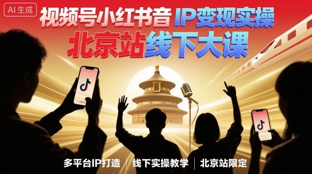 视频号小红书抖音IP变现实操北京站线下大课，40+行业短视频高变现姿势，100+IP高变现实操技术-鼎誉项目网