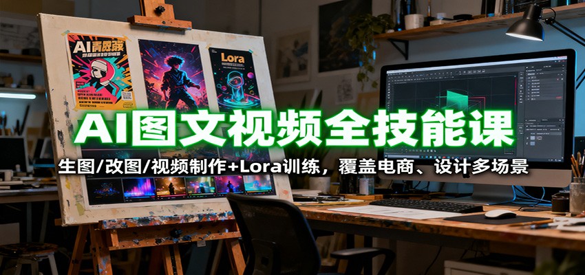 AI图文视频全技能课:生图/改图/视频制作+Lora训练,覆盖电商 、设计多场景-鼎誉项目网