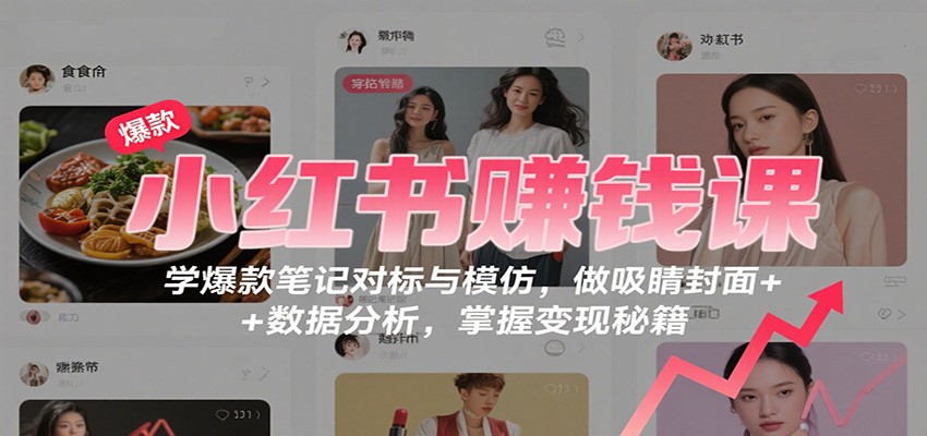 小红书赚钱课：学爆款笔记对标与模仿，做吸睛封面 + 数据分析，掌握变现秘籍-鼎誉项目网