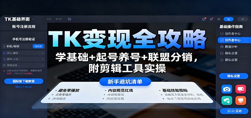 TK变现全攻略:学基础+起号养号+联盟分销,附剪辑工具实操-鼎誉项目网