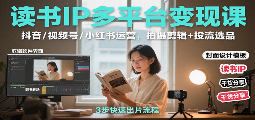 读书IP多平台变现课：抖音/视频号/小红书运营，拍摄剪辑+投流选品-鼎誉项目网