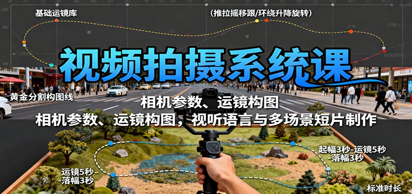 视频拍摄系统课:相机参数、运镜构图,视听语言与多场景短片制作-鼎誉项目网