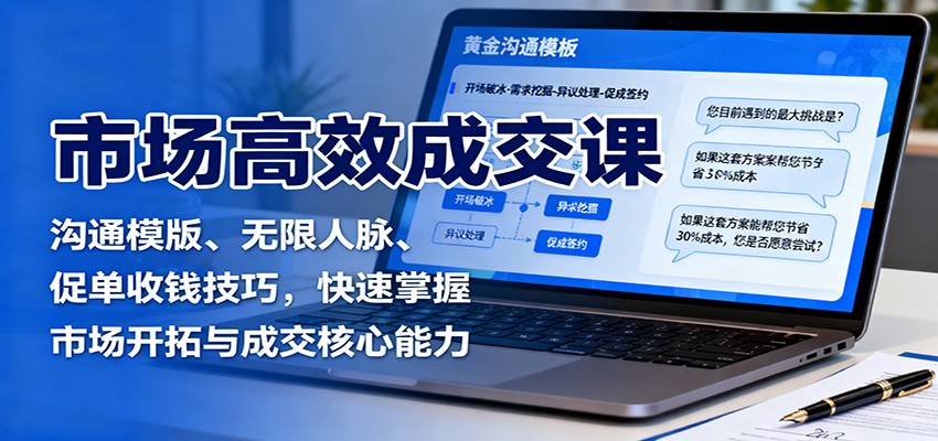 市场高效成交课:沟通模版、无限人脉、促单收钱技巧,快速掌握市场开拓与成交核心能力-鼎誉项目网