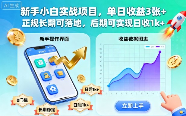 新手小白实战项目，单日收益3张+，正规长期可落地，后期可实现日收1k+【揭秘】-鼎誉项目网