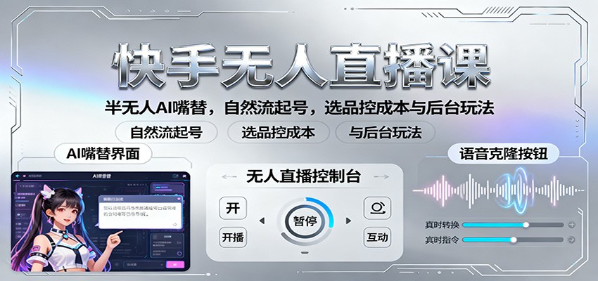 快手无人直播课:半无人AI嘴替,自然流起号,选品控成本与后台玩法-鼎誉项目网