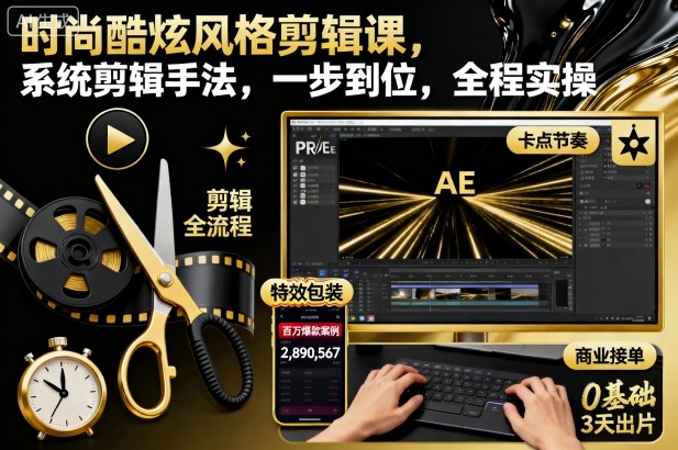 时尚酷炫风格剪辑课，系统剪辑手法，一步到位，全程实操-鼎誉项目网
