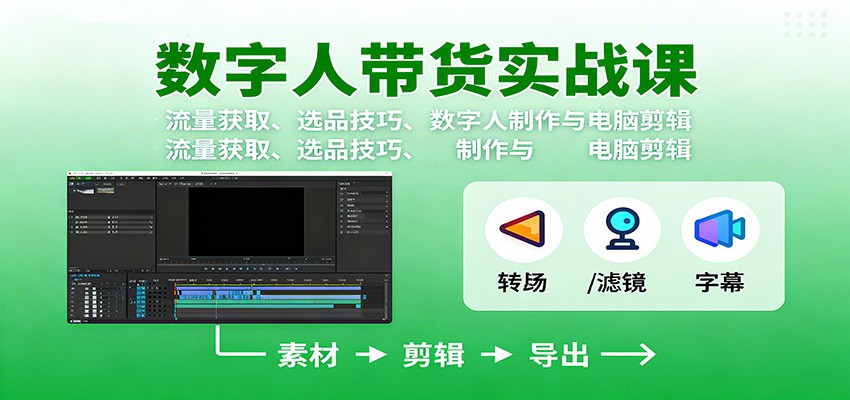 数字人变现实战课:流量获取、选品技巧、数字人制作与电脑剪辑-鼎誉项目网