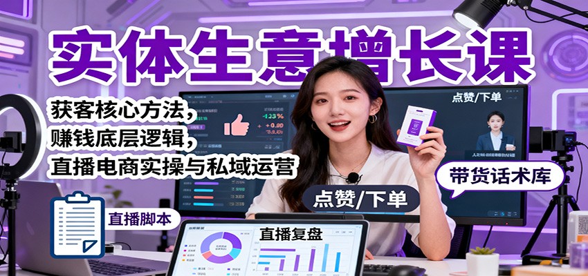 实体生意增长课:获客核心方法,赚钱底层逻辑,直播电商实操与私域运营-鼎誉项目网