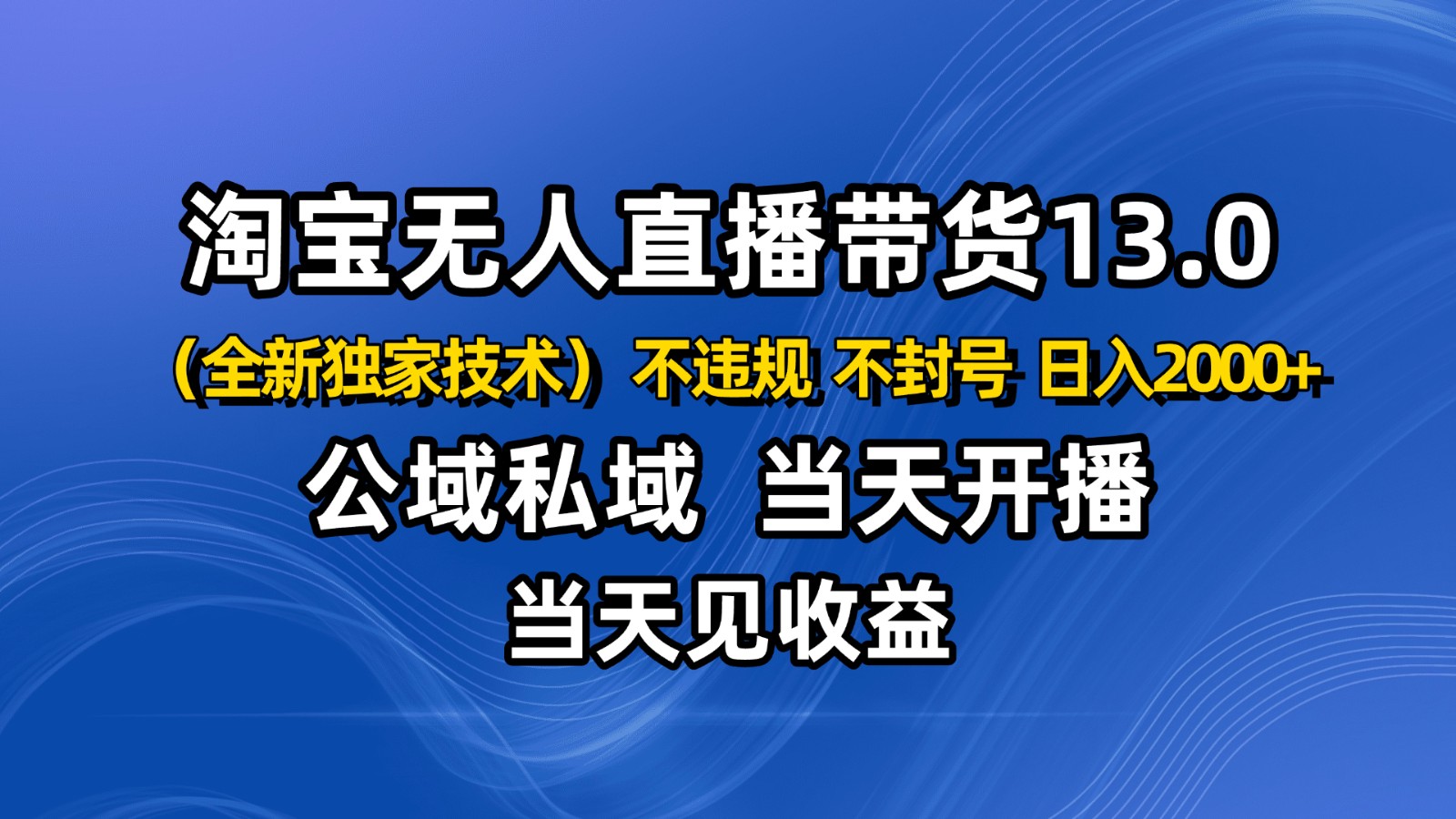 淘宝无人直播13.0,公域私域技术,不封号,不违规 布局下半年旺季赛道,日入2000+-鼎誉项目网