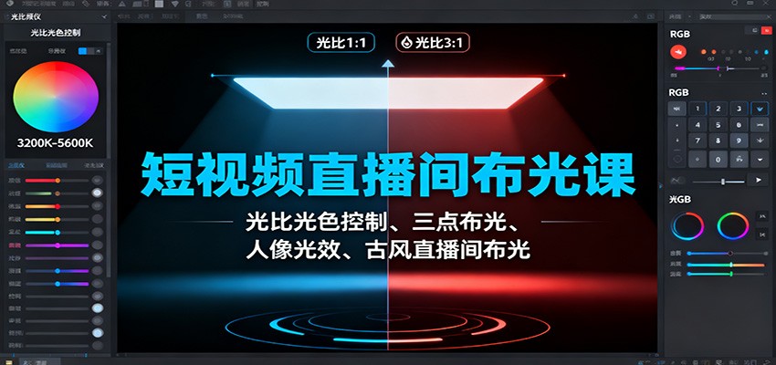 短视频直播间布光课:光比光色控制、三点布光、人像光效、古风直播间布光-鼎誉项目网