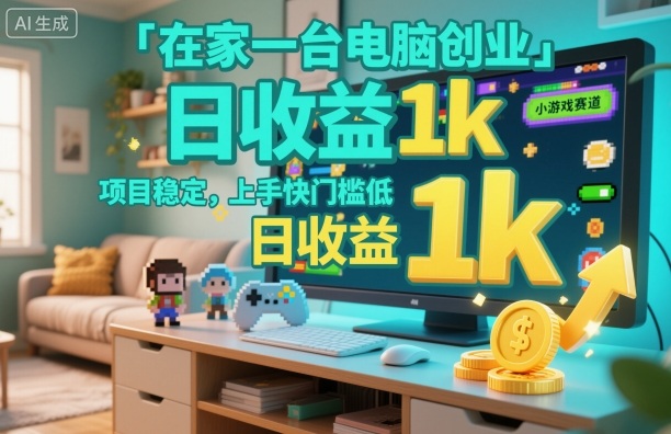 在家一台电脑创业，小游戏赛道，项目稳定，上手快门槛低，日收益1k+【揭秘】-鼎誉项目网