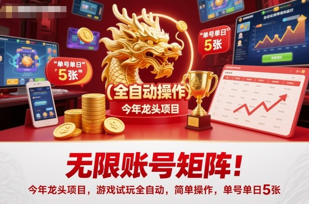 无限账号矩阵！今年龙头项目，游戏试玩全自动，简单操作，单号单日5张【揭秘】-鼎誉项目网