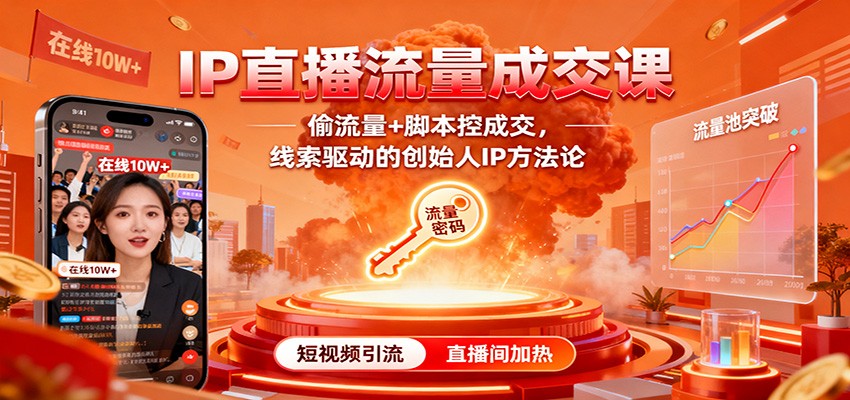 IP直播流量成交课:偷流量+脚本控成交,线索驱动的创始人IP方法论-鼎誉项目网
