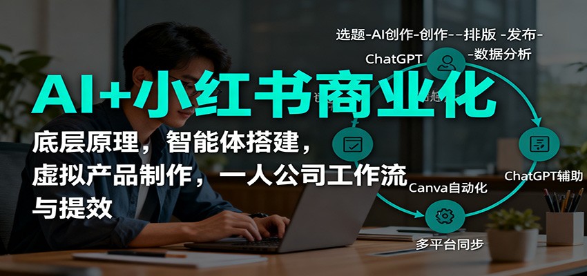 AI+小红书商业化,底层原理,智能体搭建,虚拟产品制作,一人公司工作流与提效-鼎誉项目网
