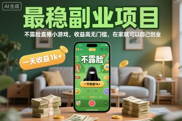 最稳副业项目，不露脸直播小游戏，收益高无门槛，一天收益1k+，在家就可以自己创业【揭秘】-鼎誉项目网