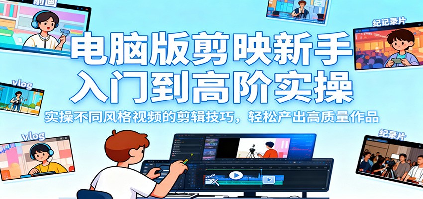 电脑版剪映新手入门到高阶实操，实操不同风格视频的剪辑技巧，轻松产出高质量作品-鼎誉项目网