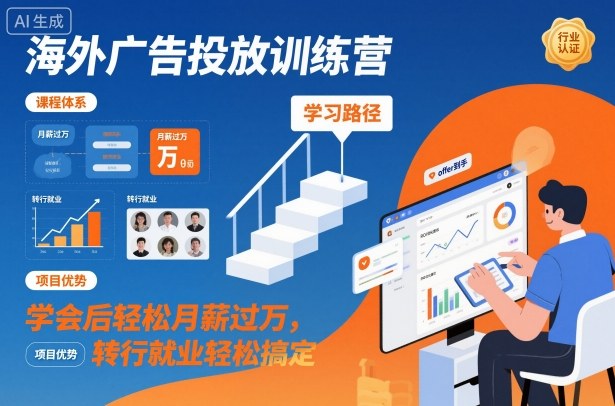海外广告投放训练营，学会后轻松月薪过万，转行就业轻松搞定-鼎誉项目网