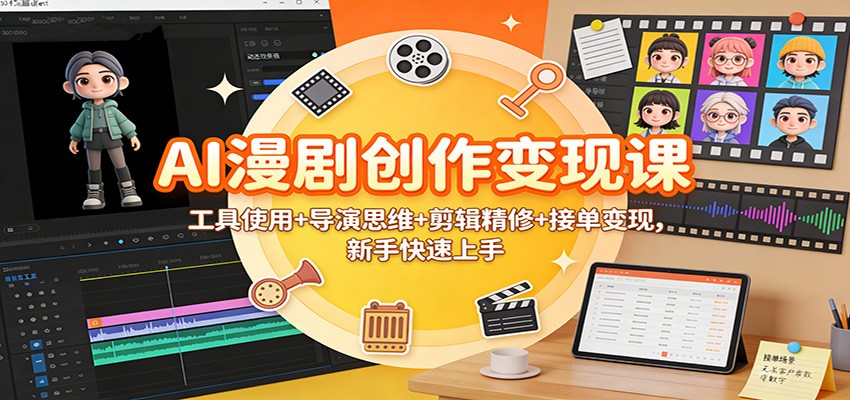 AI漫剧创作变现课:工具使用+导演思维+剪辑精修+接单变现,新手快速上手-鼎誉项目网
