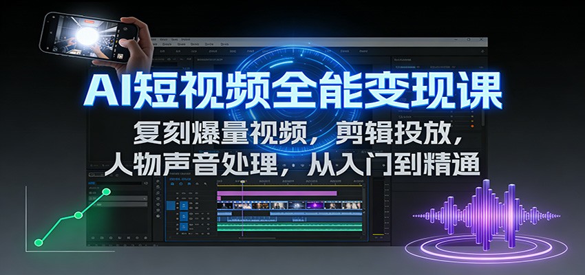 AI短视频全能变现课:复刻爆量视频,剪辑投放,人物声音处理,从入门到精通-鼎誉项目网