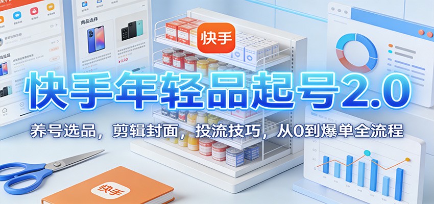 快手年轻品起号2.0:养号选品,剪辑封面,投流技巧,从0到爆单全流程-鼎誉项目网