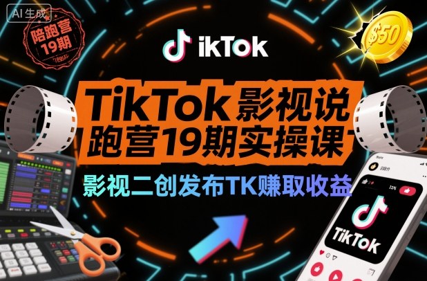 TikTok影视解说陪跑营19期实操课，影视二创发布TK賺取收益，万播收益50美金(更新)-鼎誉项目网