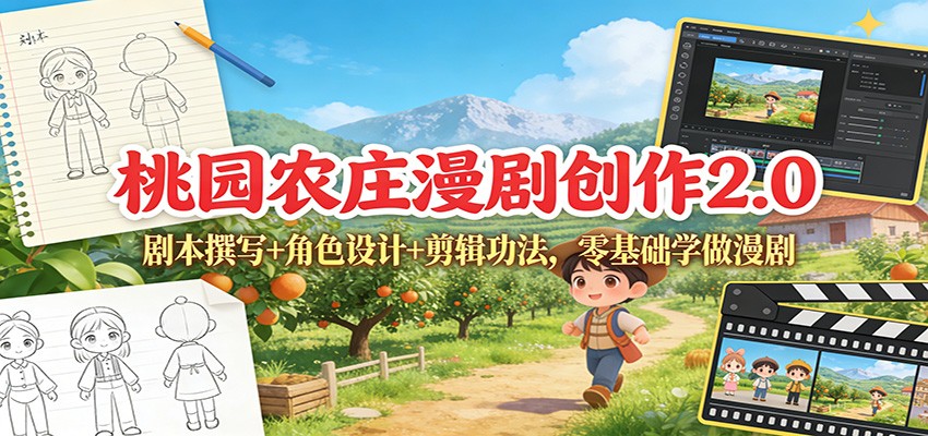 桃园农庄漫剧创作2.0:剧本撰写+角色设计+剪辑功法,零基础学做漫剧-鼎誉项目网