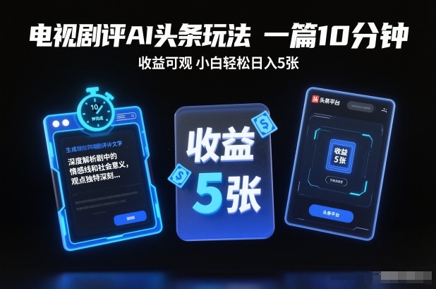 电视剧评AI头条玩法，一篇10分钟，收益可观，小白轻松日入5张+【独家】-鼎誉项目网