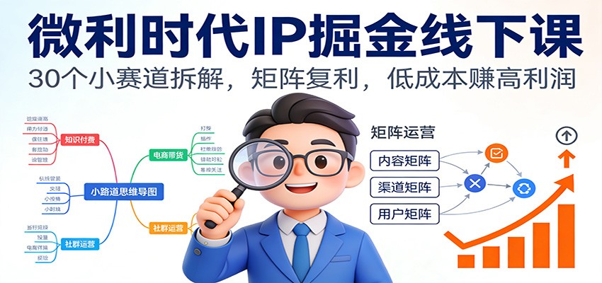 微利时代IP掘金线下课:30个小赛道拆解,矩阵复利,低成本赚高利润-鼎誉项目网