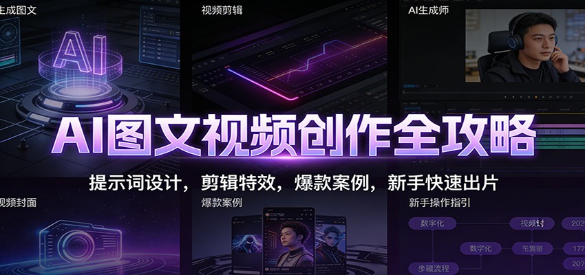 AI图文视频创作全攻略:提示词设计,剪辑特效,爆款案例,新手快速出片-鼎誉项目网