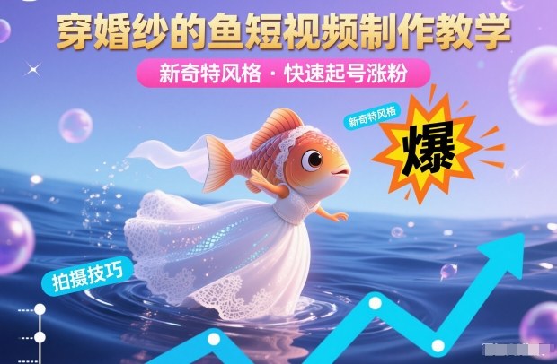 穿婚纱的鱼短视频制作教学，新奇特风格，快速起号涨粉-鼎誉项目网