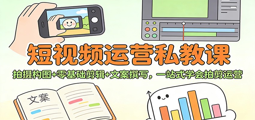 短视频运营私教课:拍摄构图+零基础剪辑 +文案撰写,一站式学会拍剪运营-鼎誉项目网