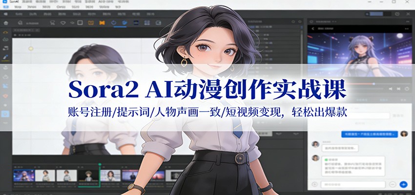 Sora2 AI动漫创作实战课:账号注册/提示词/人物声画一致/短视频变现,轻松出爆款-鼎誉项目网